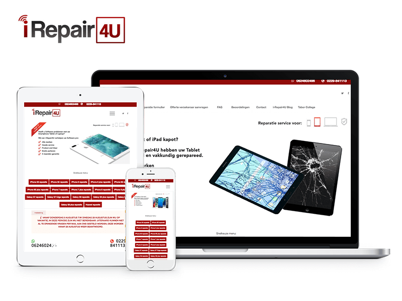 i-Repair4U - Smartphone reparatie Hoorn | Webdesigner Hollands Kroon | Project Direct | Webdesign HHollands Kroon | Website bouwen Hollands Kroon | Wordpress Hollands Kroon | Grafische vormgever Hollands Kroon | SEO Hollands Kroon | Hosting | Wordpress training | Logo design Hollands Kroon | SSL Certificaten | Website onderhoud | Timo van Tilburg